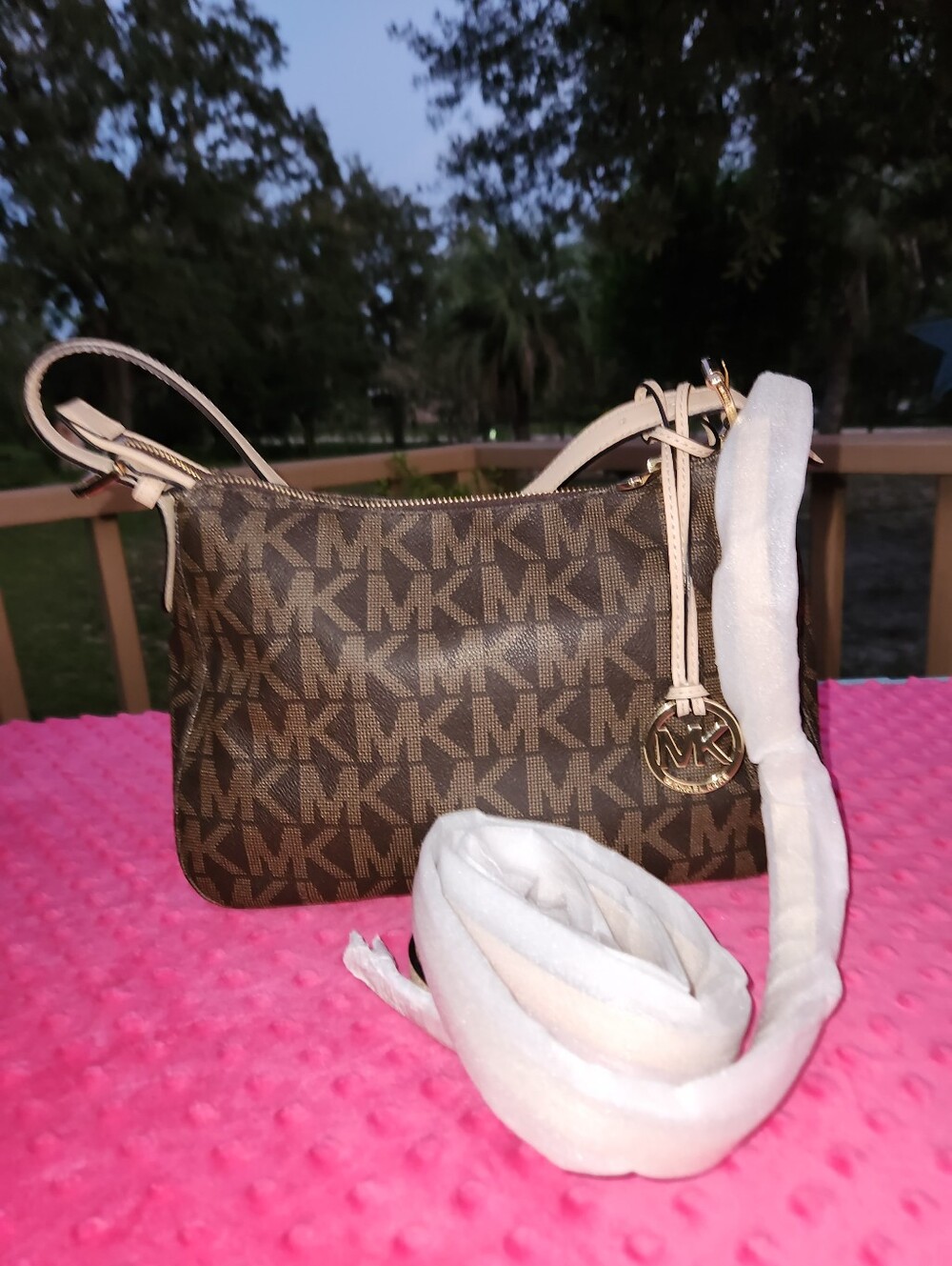 Michael Kors Brown MK Logo Crossbody with Gold Charm. NWOT - Picture 10 of 10